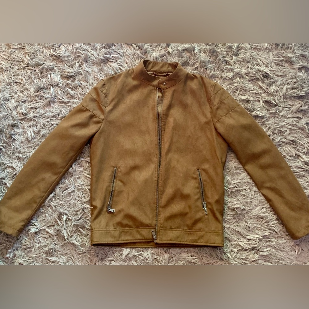 C&A Brown Suede Jacket Size Small Full Zip Zipper Pockets